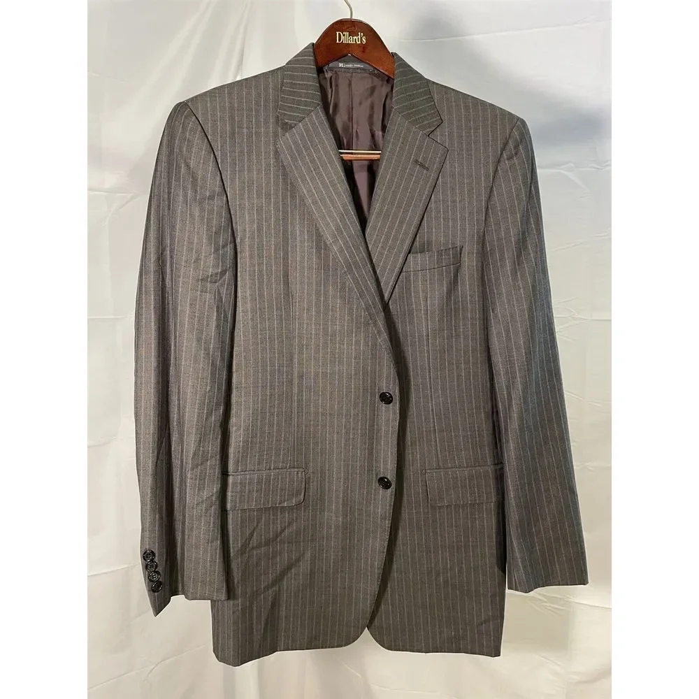 Hickey Freeman 42L Gray Pinstriped Loro Piana Tasmanian Super 130's 2 Btn Blazer